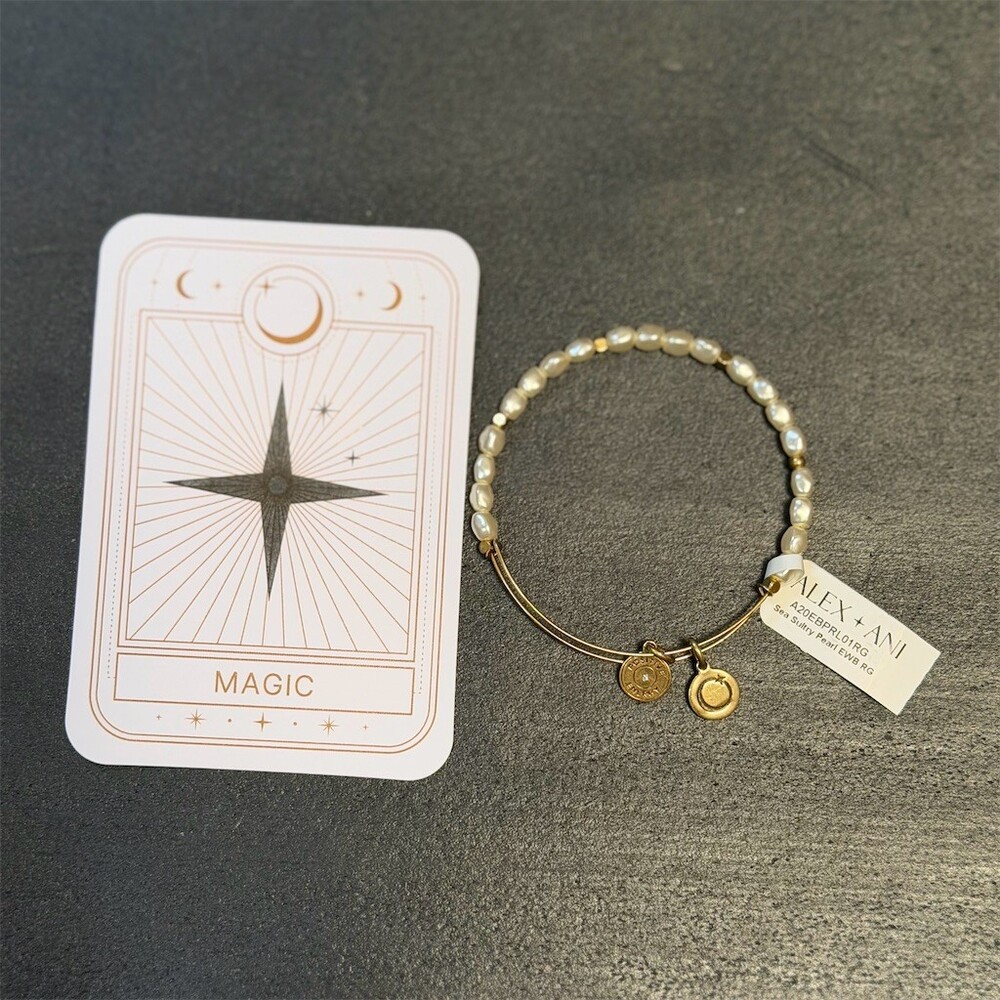 Alex and Ani Bracelet Sea Sultry Pearl Beaded Expandable Bangle Gold Tone